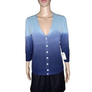 NWT Lucky Brand women's blue ombre cashmere cardigan Sz L